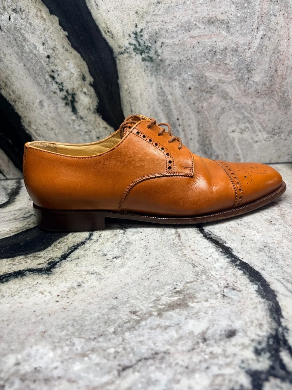 STAR Italian Leather Brogue Cap Toe Derby Shoes 42.5 US 9.5 Tan